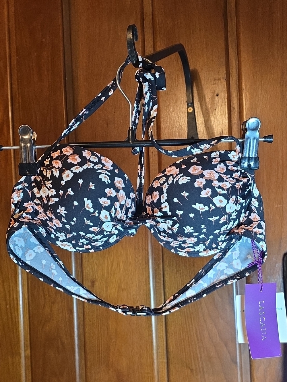 *Lascana Black Floral Push-Up Bikini Top*
